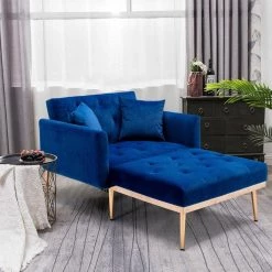 Navy Modern Velvet Tufted Chaise Lounge Chair with Golden Metal Legs by HOMEFUN -Cheap LR Home Store navy homefun chaise lounges hfhdsn 853ny 4f 1000