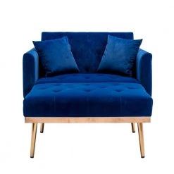 Navy Modern Velvet Tufted Chaise Lounge Chair with Golden Metal Legs by HOMEFUN