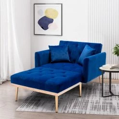 Navy Modern Velvet Tufted Chaise Lounge Chair with Golden Metal Legs by HOMEFUN -Cheap LR Home Store navy homefun chaise lounges hfhdsn 853ny c3 1000