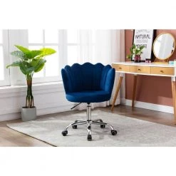 Navy Velvet Upholstered Adjustable Hight Swivel Shell Task Chair by HOMEFUN