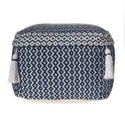 Tassel Navy / Ivory Diamond Pouf by LR Home 10 Tassel Navy / Ivory Diamond Pouf by LR Home -Cheap LR Home Store navy ivory lr home ottomans poufs99762nvi1612 1f 1000