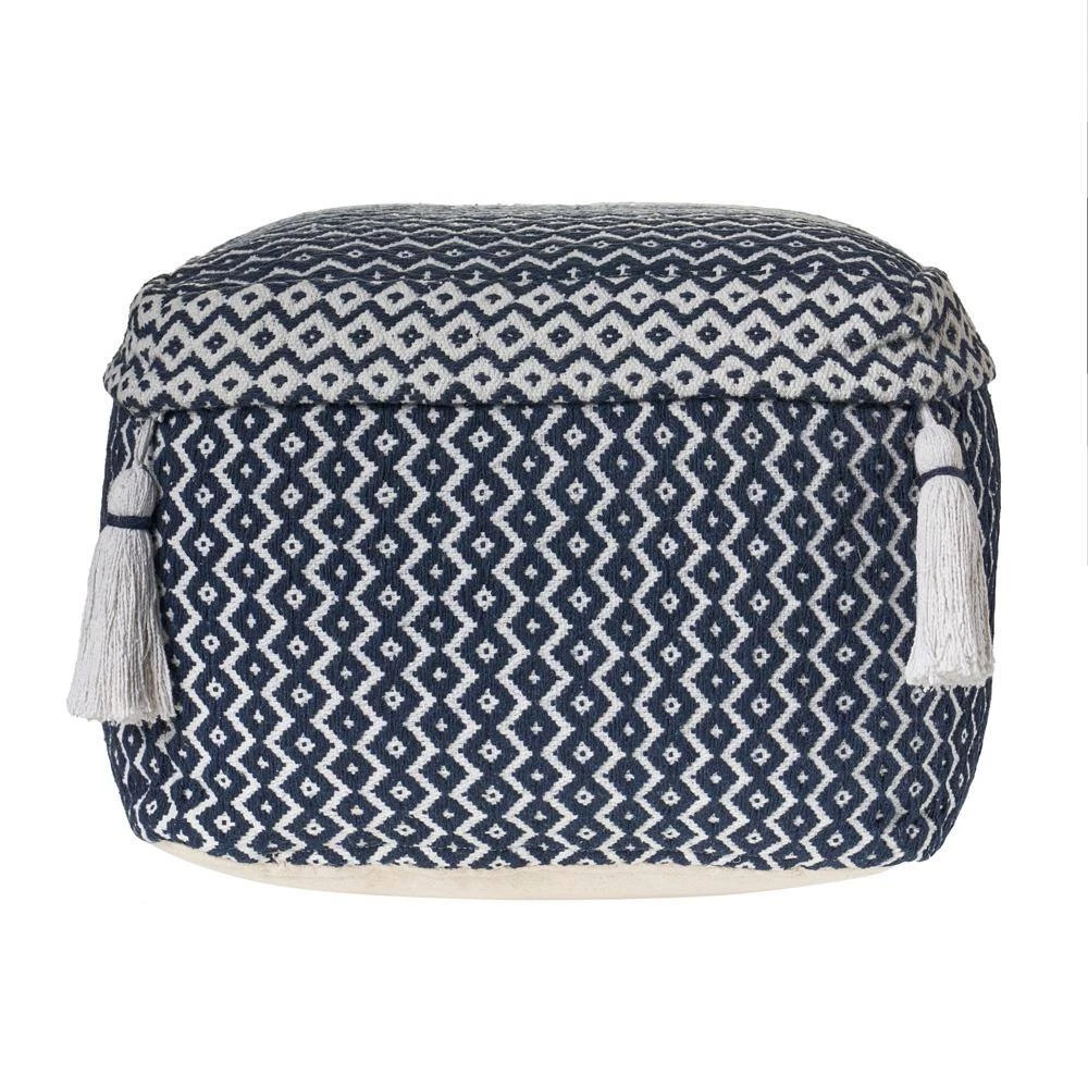 Tassel Navy / Ivory Diamond Pouf by LR Home 6 Tassel Navy / Ivory Diamond Pouf by LR Home - Image 4