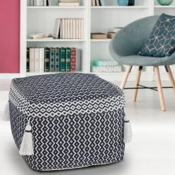 Tassel Navy / Ivory Diamond Pouf by LR Home 11 Tassel Navy / Ivory Diamond Pouf by LR Home -Cheap LR Home Store navy ivory lr home ottomans poufs99762nvi1612 31 1000