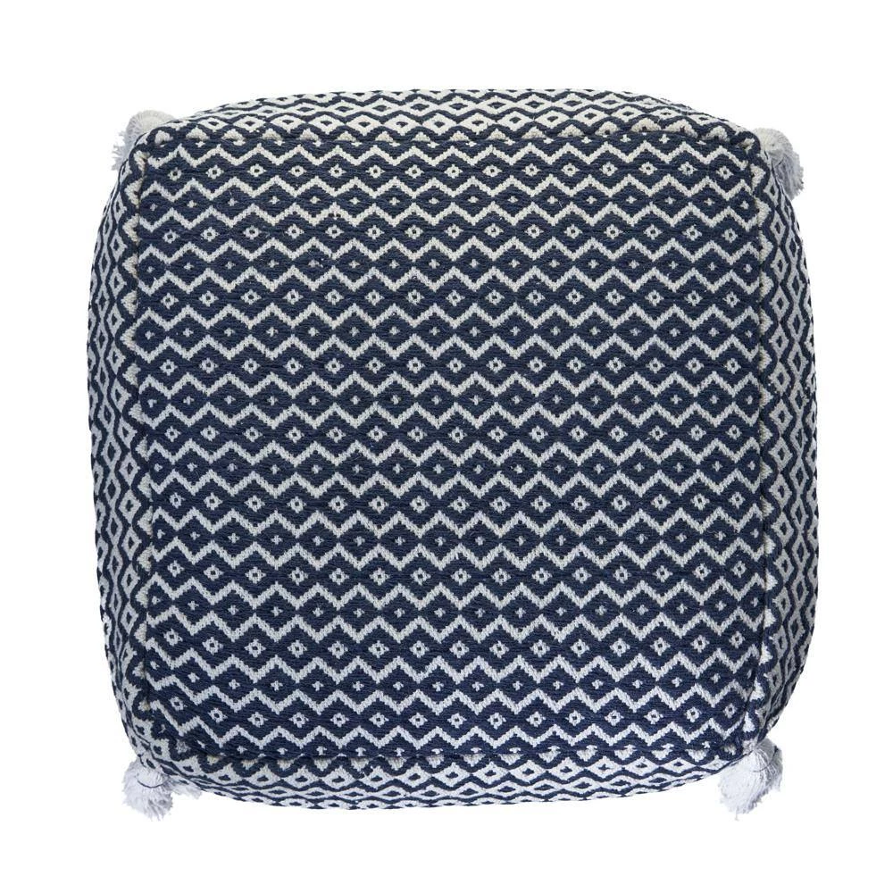 Tassel Navy / Ivory Diamond Pouf by LR Home 5 Tassel Navy / Ivory Diamond Pouf by LR Home - Image 3