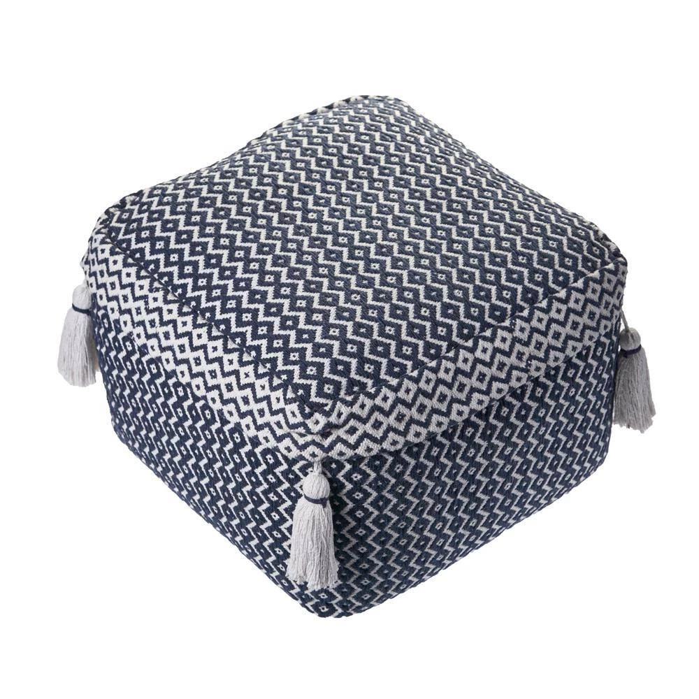 Tassel Navy / Ivory Diamond Pouf by LR Home 4 Tassel Navy / Ivory Diamond Pouf by LR Home - Image 2