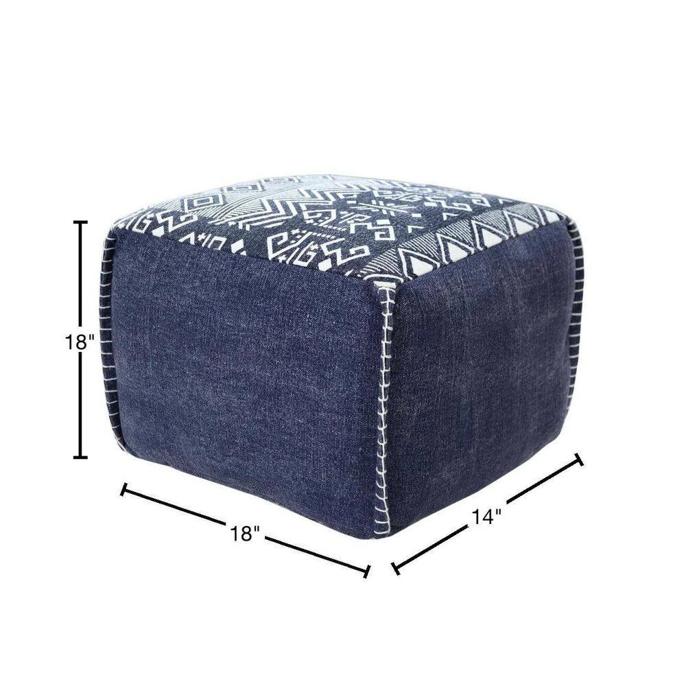 Simple Navy Blue / White Southwestern Traditional Tribal Pouf Ottoman by LR Home 4 Simple Navy Blue / White Southwestern Traditional Tribal Pouf Ottoman by LR Home - Image 2