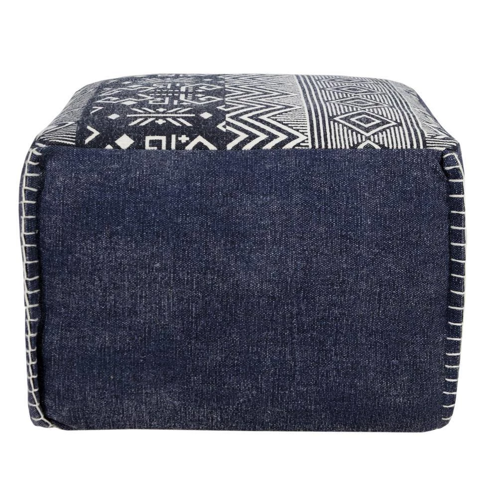 Simple Navy Blue / White Southwestern Traditional Tribal Pouf Ottoman by LR Home 8 Simple Navy Blue / White Southwestern Traditional Tribal Pouf Ottoman by LR Home - Image 6
