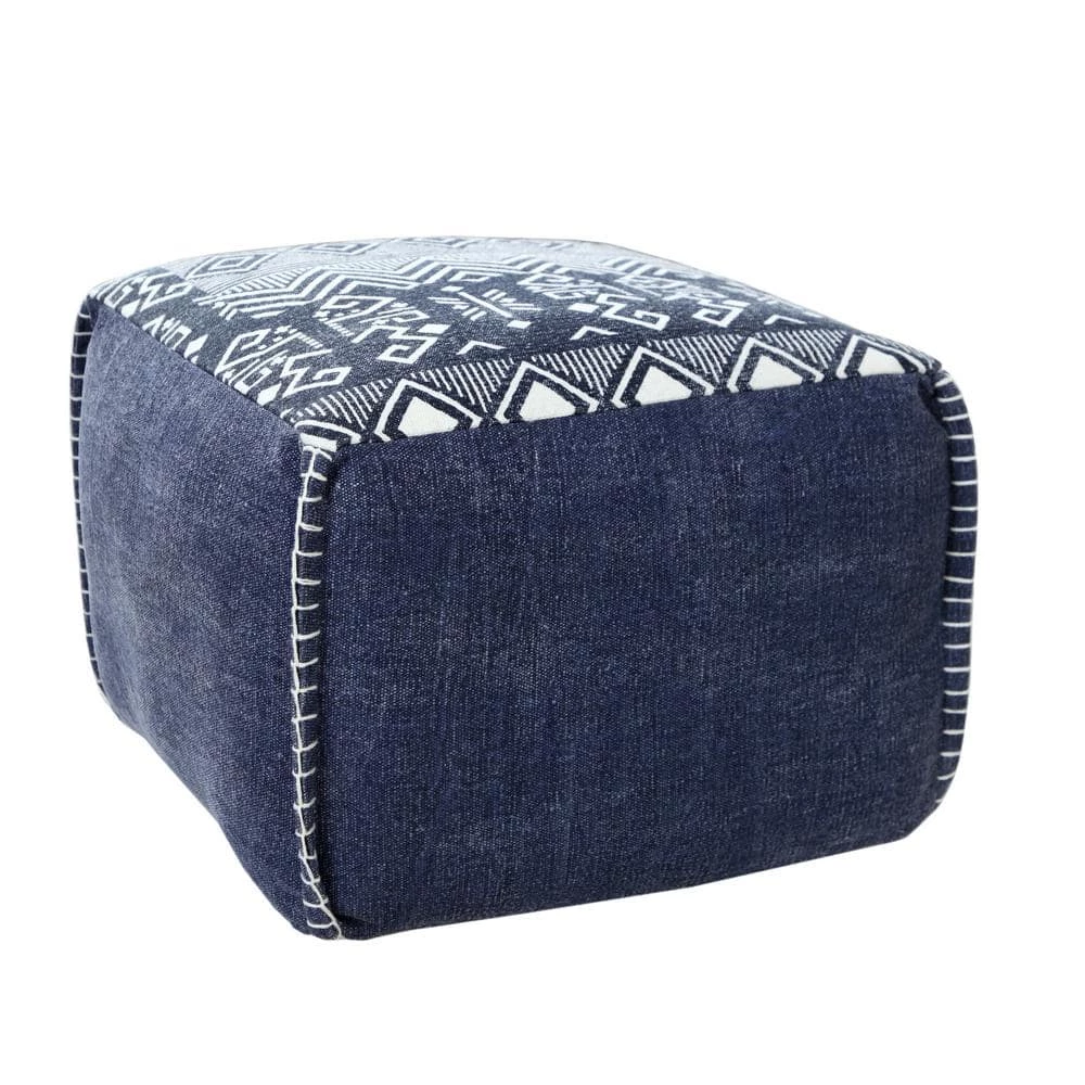 Simple Navy Blue / White Southwestern Traditional Tribal Pouf Ottoman by LR Home 7 Simple Navy Blue / White Southwestern Traditional Tribal Pouf Ottoman by LR Home - Image 5