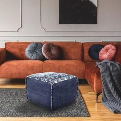 Simple Navy Blue / White Southwestern Traditional Tribal Pouf Ottoman by LR Home 18 Simple Navy Blue / White Southwestern Traditional Tribal Pouf Ottoman by LR Home -Cheap LR Home Store navy white lr home ottomans poufs34042blu1612 d4 1000