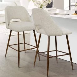 Oatmeal Fabric Upholstered 26 in. Metal Frame High Back Counter Stool (Set of 2) (19 in. W x 36 in. H) by Elevens -Cheap LR Home Store oatmeal elevens bar stools edwin midbar walnut beige 31 1000