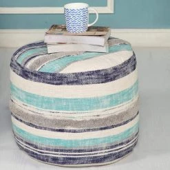 Casual Striped 18 in. x 14 in. Ocean Blue Indoor Ottoman Pouf by LR Home 12 Casual Striped 18 in. x 14 in. Ocean Blue Indoor Ottoman Pouf by LR Home -Cheap LR Home Store ocean blue lr home ottomans poufs99719blu1612 1f 1000