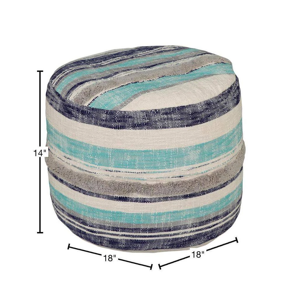 Casual Striped 18 in. x 14 in. Ocean Blue Indoor Ottoman Pouf by LR Home 4 Casual Striped 18 in. x 14 in. Ocean Blue Indoor Ottoman Pouf by LR Home - Image 2