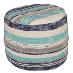Casual Striped 18 in. x 14 in. Ocean Blue Indoor Ottoman Pouf by LR Home
