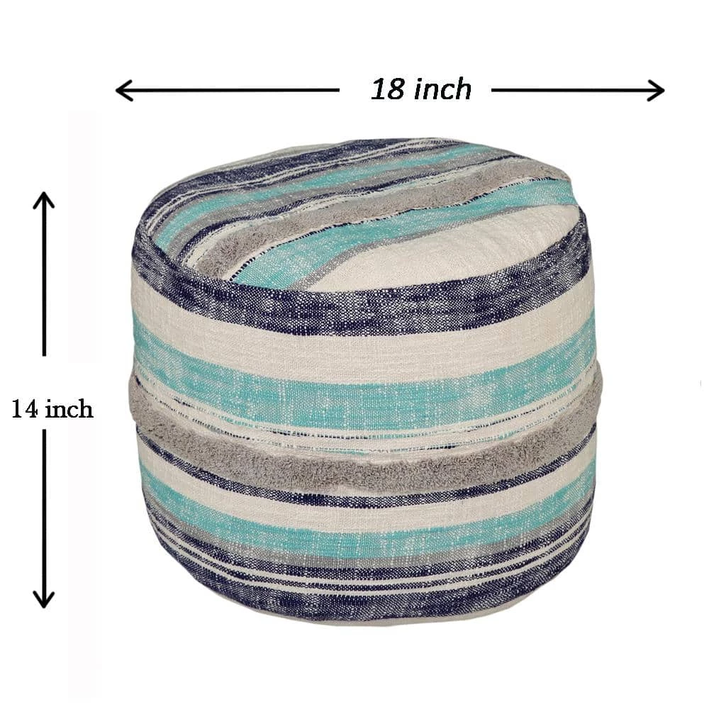 Casual Striped 18 in. x 14 in. Ocean Blue Indoor Ottoman Pouf by LR Home 5 Casual Striped 18 in. x 14 in. Ocean Blue Indoor Ottoman Pouf by LR Home - Image 3