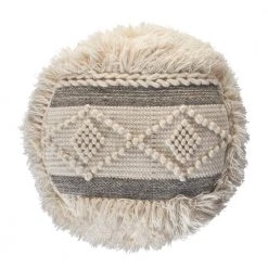 Scandinavian Tufted Off-White Gray Shaggy Lodge Pouf by LR Home -Cheap LR Home Store off white gray lr home ottomans poufs99758wgy1612 1f 1000