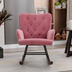 Pink Modern Velvet Tufted Rocking Accent Chair with Wood Base by HOMEFUN -Cheap LR Home Store pink homefun accent chairs hfhdsn 863pk 31 1000