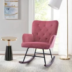 Pink Modern Velvet Tufted Rocking Accent Chair with Wood Base by HOMEFUN -Cheap LR Home Store pink homefun accent chairs hfhdsn 863pk c3 1000
