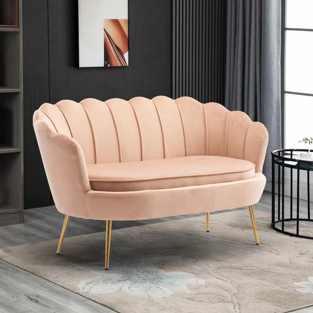 Antwan 52.4 in. Pink Modern Velvet Upholstered Tuxedo Arm 2-Seats Loveseats with Metal Legs by HOMEFUN 10 Antwan 52.4 in. Pink Modern Velvet Upholstered Tuxedo Arm 2-Seats Loveseats with Metal Legs by HOMEFUN - Image 8