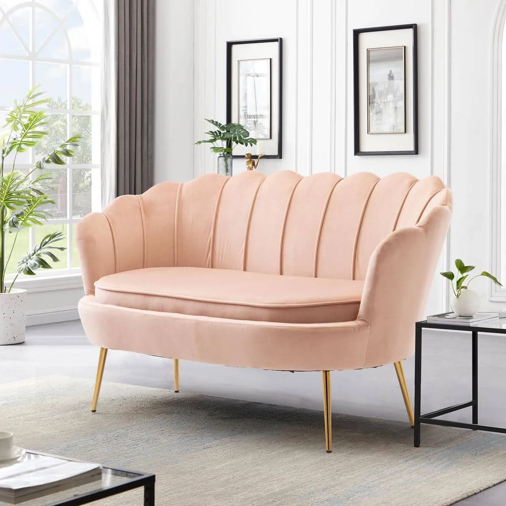 Antwan 52.4 in. Pink Modern Velvet Upholstered Tuxedo Arm 2-Seats Loveseats with Metal Legs by HOMEFUN 13 Antwan 52.4 in. Pink Modern Velvet Upholstered Tuxedo Arm 2-Seats Loveseats with Metal Legs by HOMEFUN - Image 11