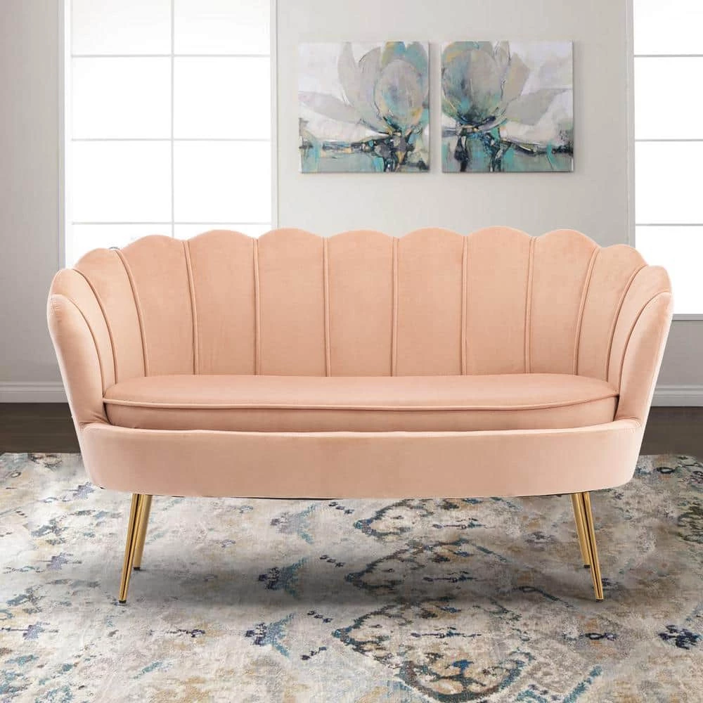 Antwan 52.4 in. Pink Modern Velvet Upholstered Tuxedo Arm 2-Seats Loveseats with Metal Legs by HOMEFUN 6 Antwan 52.4 in. Pink Modern Velvet Upholstered Tuxedo Arm 2-Seats Loveseats with Metal Legs by HOMEFUN - Image 4