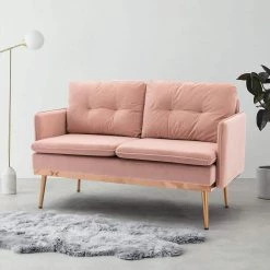 56 in. Wide Pink Modern Velvet Upholstered 2-Seater Loveseat with Rose Golden Metal Legs by HOMEFUN 16 56 in. Wide Pink Modern Velvet Upholstered 2-Seater Loveseat with Rose Golden Metal Legs by HOMEFUN -Cheap LR Home Store pink homefun loveseats hfhdsn 865pk 4f 1000