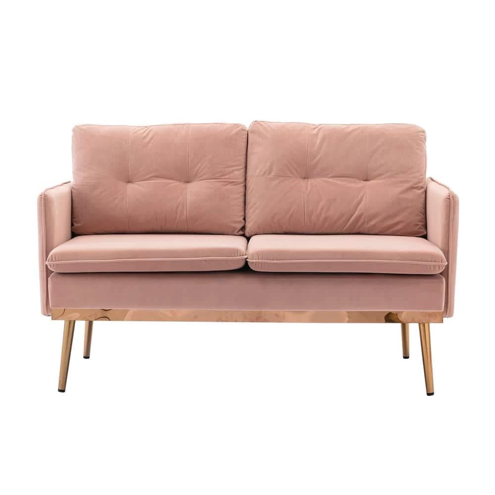 56 in. Wide Pink Modern Velvet Upholstered 2-Seater Loveseat with Rose Golden Metal Legs by HOMEFUN 3 56 in. Wide Pink Modern Velvet Upholstered 2-Seater Loveseat with Rose Golden Metal Legs by HOMEFUN