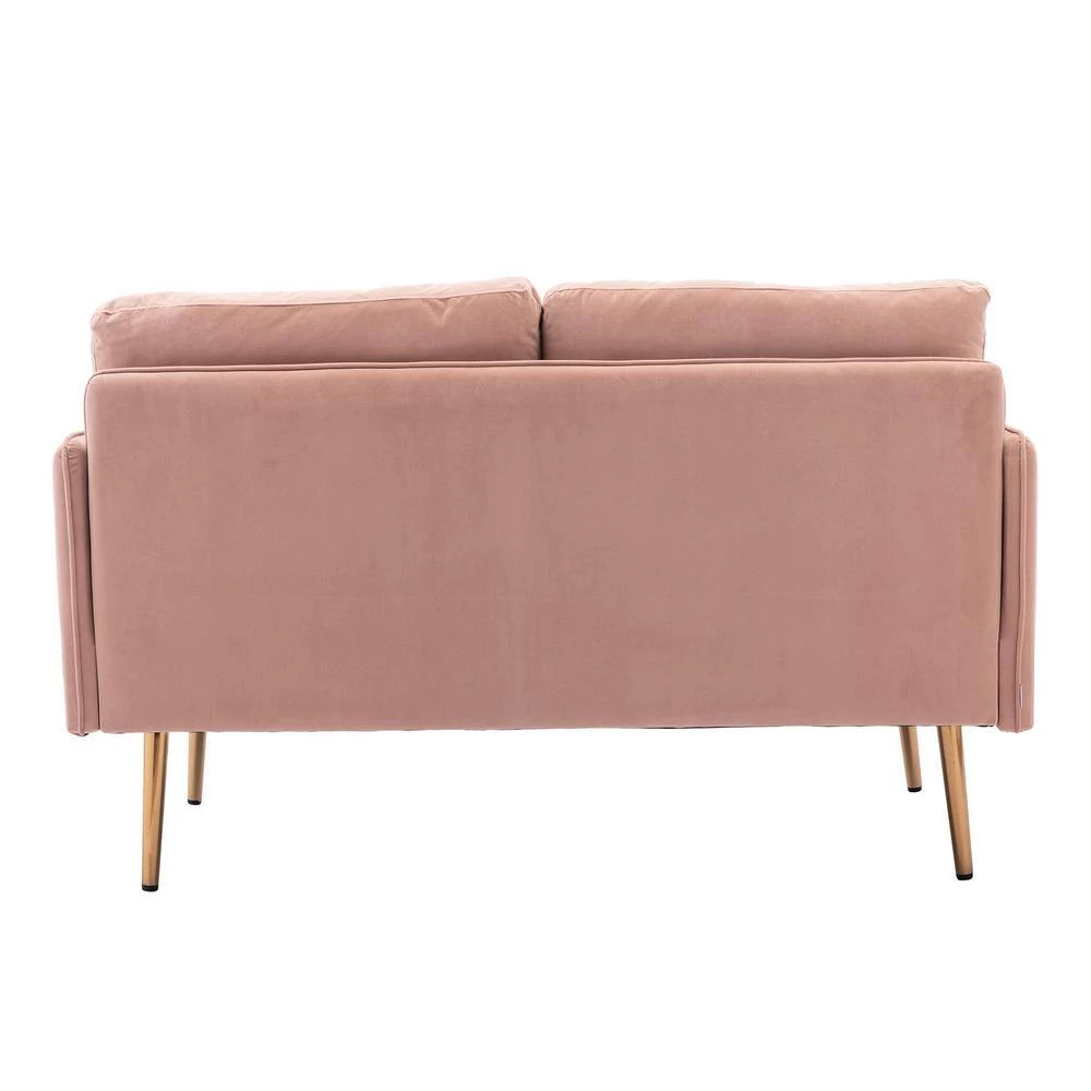 56 in. Wide Pink Modern Velvet Upholstered 2-Seater Loveseat with Rose Golden Metal Legs by HOMEFUN 5 56 in. Wide Pink Modern Velvet Upholstered 2-Seater Loveseat with Rose Golden Metal Legs by HOMEFUN - Image 3