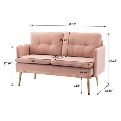 56 in. Wide Pink Modern Velvet Upholstered 2-Seater Loveseat with Rose Golden Metal Legs by HOMEFUN 20 56 in. Wide Pink Modern Velvet Upholstered 2-Seater Loveseat with Rose Golden Metal Legs by HOMEFUN -Cheap LR Home Store pink homefun loveseats hfhdsn 865pk 76 1000