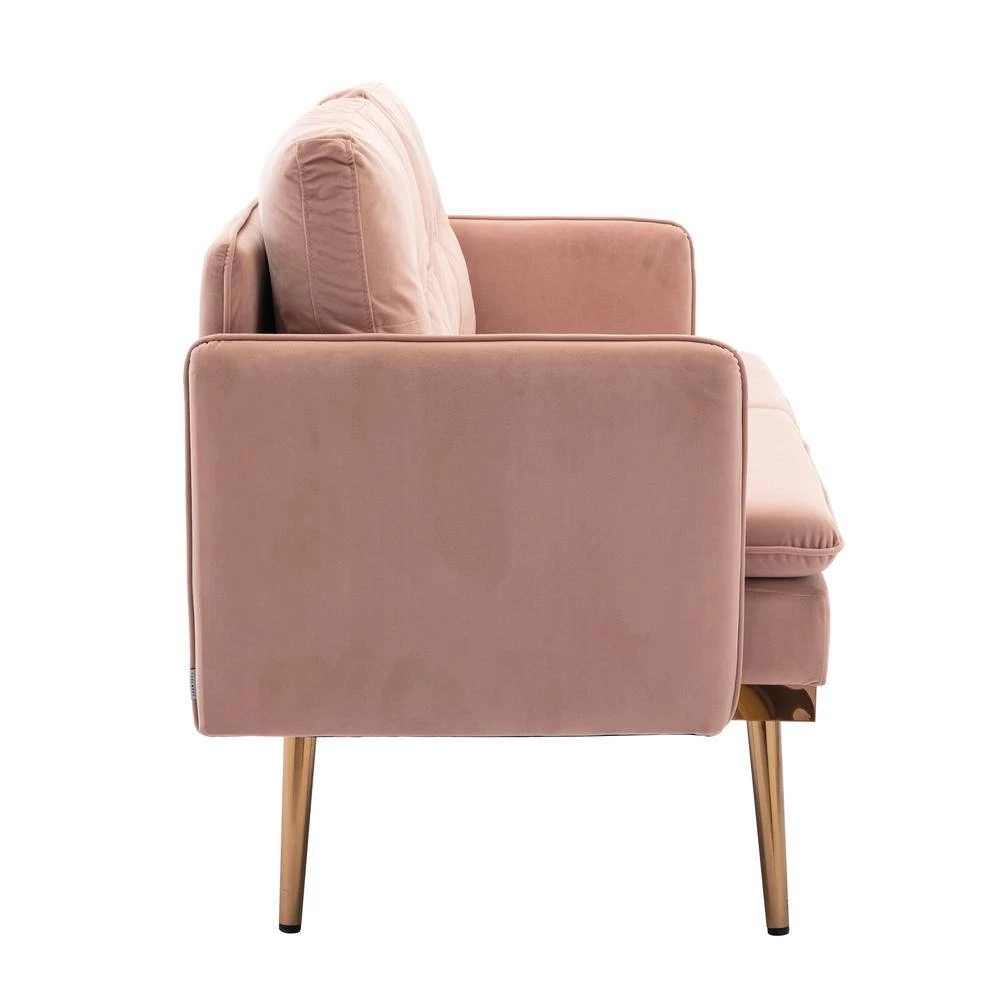 56 in. Wide Pink Modern Velvet Upholstered 2-Seater Loveseat with Rose Golden Metal Legs by HOMEFUN 4 56 in. Wide Pink Modern Velvet Upholstered 2-Seater Loveseat with Rose Golden Metal Legs by HOMEFUN - Image 2