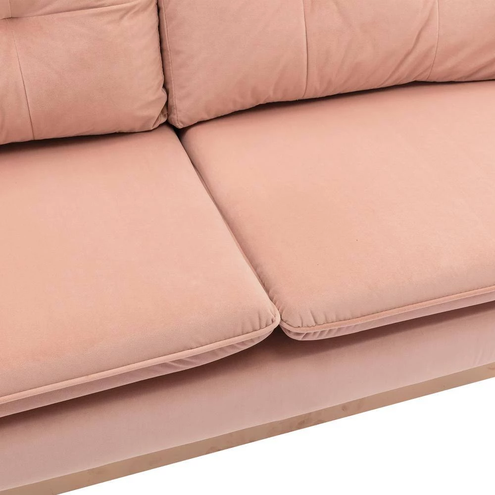 56 in. Wide Pink Modern Velvet Upholstered 2-Seater Loveseat with Rose Golden Metal Legs by HOMEFUN 10 56 in. Wide Pink Modern Velvet Upholstered 2-Seater Loveseat with Rose Golden Metal Legs by HOMEFUN - Image 8