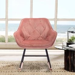 Pink Modern Velvet Rocking Accent Chair with Wood Base by HOMEFUN -Cheap LR Home Store pink homefun rockers gliders ottomans hfhdsn 856pk 44 1000