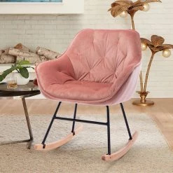 Pink Modern Velvet Rocking Accent Chair with Wood Base by HOMEFUN -Cheap LR Home Store pink homefun rockers gliders ottomans hfhdsn 856pk 4f 1000