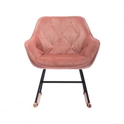 Pink Modern Velvet Rocking Accent Chair with Wood Base by HOMEFUN