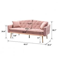 65 in Pink Velvet Upholstered Tufted Convertible Sofa Bed with Golden Metal Legs by HOMEFUN 19 65 in Pink Velvet Upholstered Tufted Convertible Sofa Bed with Golden Metal Legs by HOMEFUN -Cheap LR Home Store pink homefun sofa beds hfhdsn 8830pk fa 1000