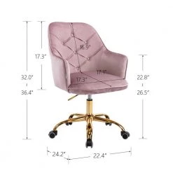 Pink Velvet Upholstered Swivel Homeoffice Height Adjustable Task Chair with Gold Base and 360° Castor Wheels by HOMEFUN 16 Pink Velvet Upholstered Swivel Homeoffice Height Adjustable Task Chair with Gold Base and 360° Castor Wheels by HOMEFUN -Cheap LR Home Store pink homefun task chairs hfhdsn 190zhpk 1f 1000