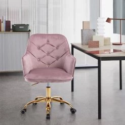Pink Velvet Upholstered Swivel Homeoffice Height Adjustable Task Chair with Gold Base and 360° Castor Wheels by HOMEFUN 13 Pink Velvet Upholstered Swivel Homeoffice Height Adjustable Task Chair with Gold Base and 360° Castor Wheels by HOMEFUN -Cheap LR Home Store pink homefun task chairs hfhdsn 190zhpk 40 1000