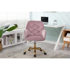 Pink Velvet Upholstered Swivel Homeoffice Height Adjustable Task Chair with Gold Base and 360° Castor Wheels by HOMEFUN 17 Pink Velvet Upholstered Swivel Homeoffice Height Adjustable Task Chair with Gold Base and 360° Castor Wheels by HOMEFUN -Cheap LR Home Store pink homefun task chairs hfhdsn 190zhpk 44 1000