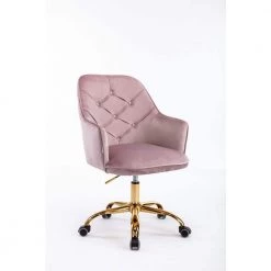 Pink Velvet Upholstered Swivel Homeoffice Height Adjustable Task Chair with Gold Base and 360° Castor Wheels by HOMEFUN 15 Pink Velvet Upholstered Swivel Homeoffice Height Adjustable Task Chair with Gold Base and 360° Castor Wheels by HOMEFUN -Cheap LR Home Store pink homefun task chairs hfhdsn 190zhpk 4f 1000