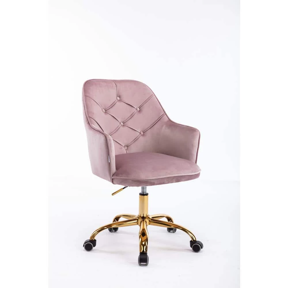 Pink Velvet Upholstered Swivel Homeoffice Height Adjustable Task Chair with Gold Base and 360° Castor Wheels by HOMEFUN 7 Pink Velvet Upholstered Swivel Homeoffice Height Adjustable Task Chair with Gold Base and 360° Castor Wheels by HOMEFUN - Image 5