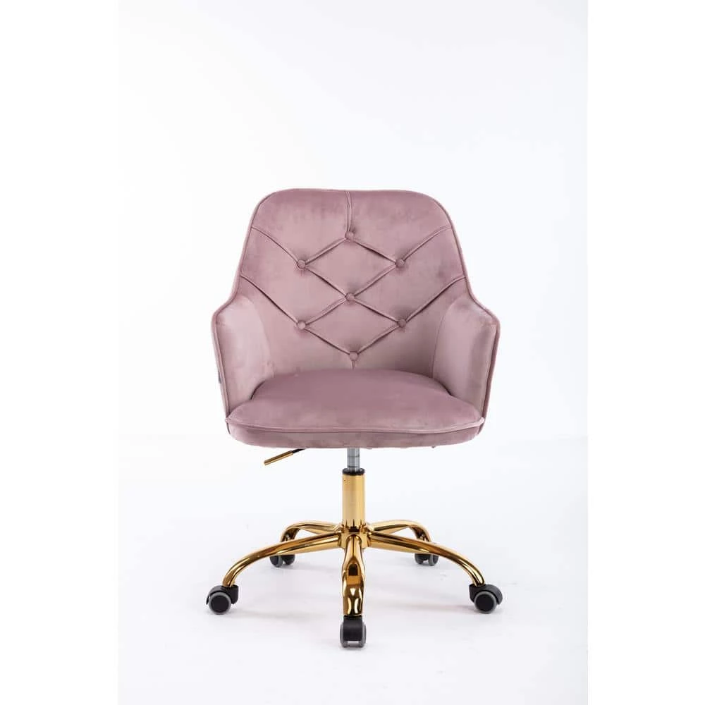 Pink Velvet Upholstered Swivel Homeoffice Height Adjustable Task Chair with Gold Base and 360° Castor Wheels by HOMEFUN 3 Pink Velvet Upholstered Swivel Homeoffice Height Adjustable Task Chair with Gold Base and 360° Castor Wheels by HOMEFUN