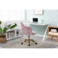 Pink Velvet Upholstered Swivel Homeoffice Height Adjustable Task Chair with Gold Base and 360° Castor Wheels by HOMEFUN 18 Pink Velvet Upholstered Swivel Homeoffice Height Adjustable Task Chair with Gold Base and 360° Castor Wheels by HOMEFUN -Cheap LR Home Store pink homefun task chairs hfhdsn 190zhpk fa 1000