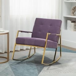 Modern Purple Velvet Comfortable Relax Rocking Arm Chair with Stainless Steel Feet by HOMEFUN -Cheap LR Home Store purple homefun accent chairs hfhdsn 900pl 31 1000