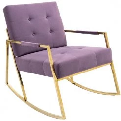 Modern Purple Velvet Comfortable Relax Rocking Arm Chair with Stainless Steel Feet by HOMEFUN