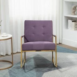 Modern Purple Velvet Comfortable Relax Rocking Arm Chair with Stainless Steel Feet by HOMEFUN -Cheap LR Home Store purple homefun accent chairs hfhdsn 900pl c3 1000