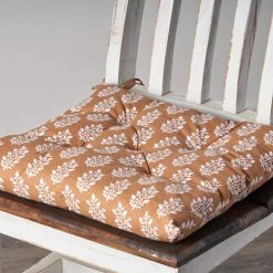 17 in. L x 17 in. W x 2 in. D Botanical Raw Leaf Sienna / Ivory Chair Pad (Set of 2) by LR Home -Cheap LR Home Store raw sienna ivory lr home chair pads 0chpd05277mlt1515 1f 1000