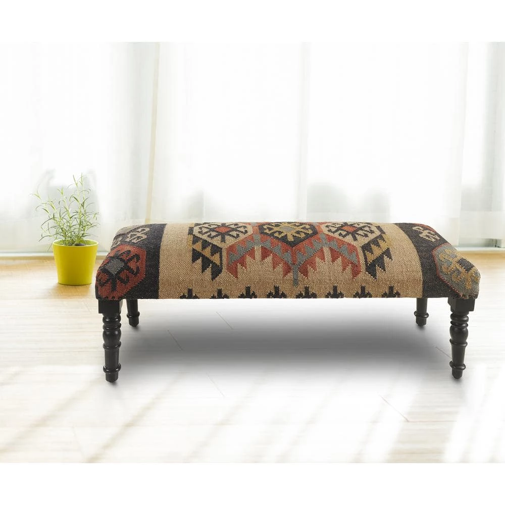 Bohemian Vanity Red/Beige Indoor Upholstered Bench by LR Home 10 Bohemian Vanity Red/Beige Indoor Upholstered Bench by LR Home - Image 9
