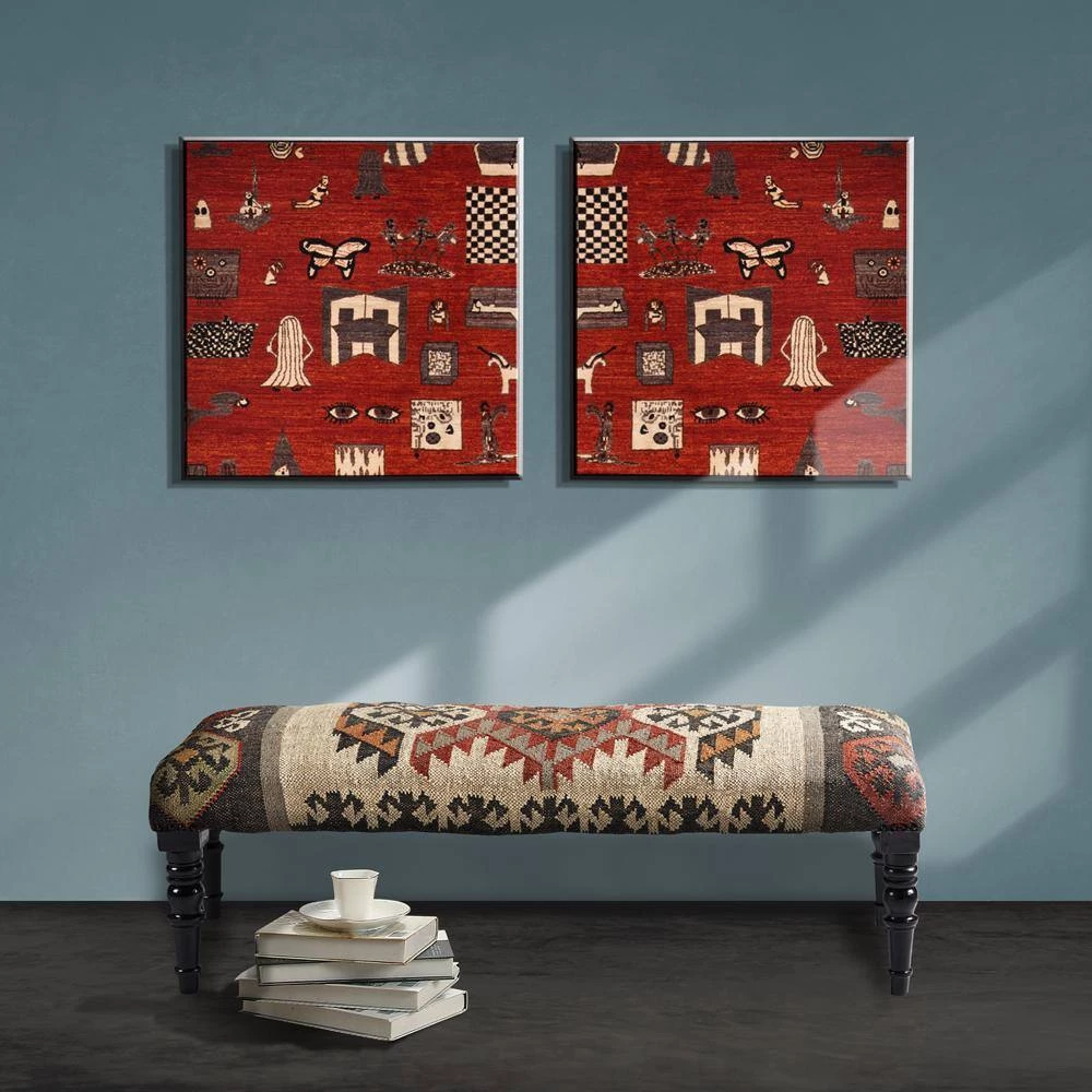 Bohemian Vanity Red/Beige Indoor Upholstered Bench by LR Home 7 Bohemian Vanity Red/Beige Indoor Upholstered Bench by LR Home - Image 6