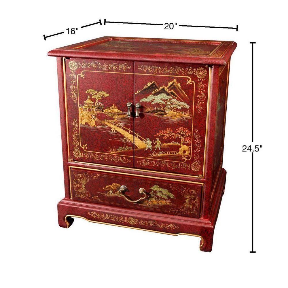 Japanese Landscape Red End Table by Oriental Furniture 4 Japanese Landscape Red End Table by Oriental Furniture - Image 2