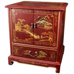 Japanese Landscape Red End Table by Oriental Furniture