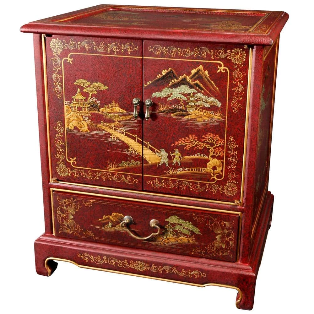 Japanese Landscape Red End Table by Oriental Furniture 3 Japanese Landscape Red End Table by Oriental Furniture